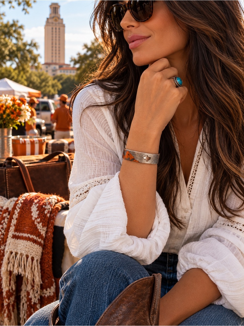 Rustic Cuff Texas Burnt Orange Calf Hair Bracelet Western Game Day Cuff